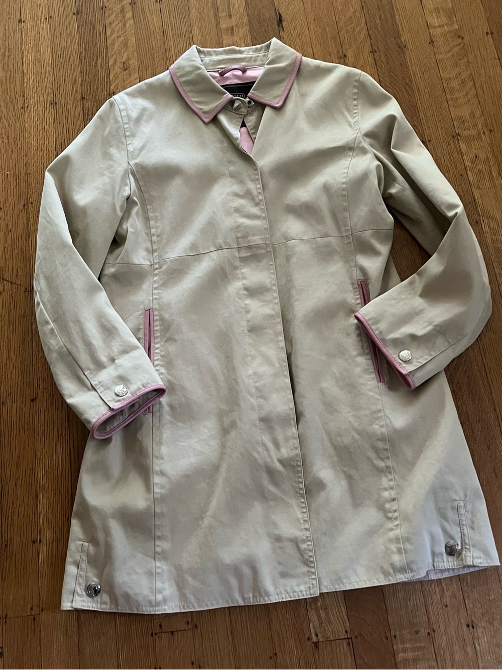 Vintage Coach Beige Trench with Pink Trim Detail